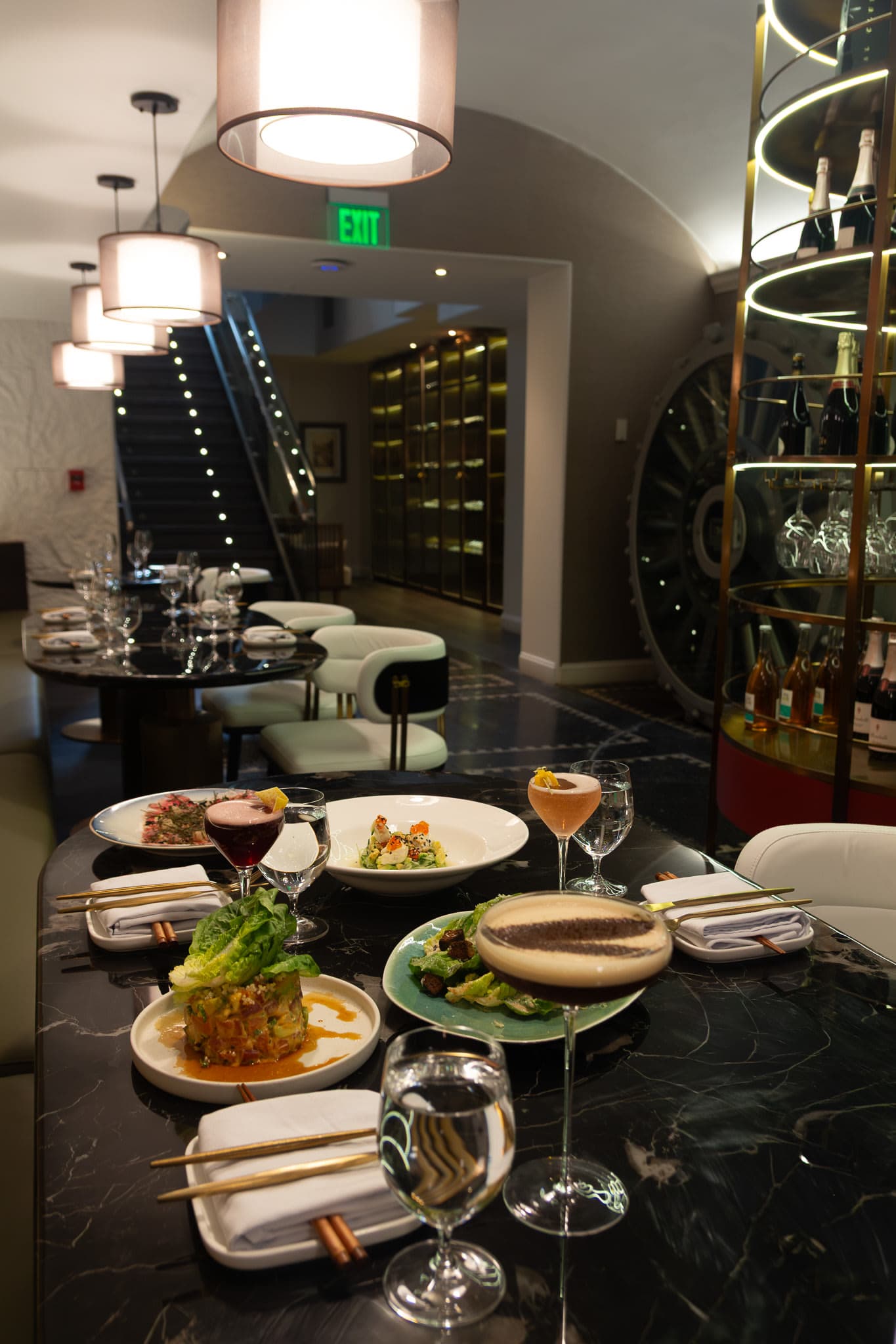 A dinner table prepared for service at The Vault