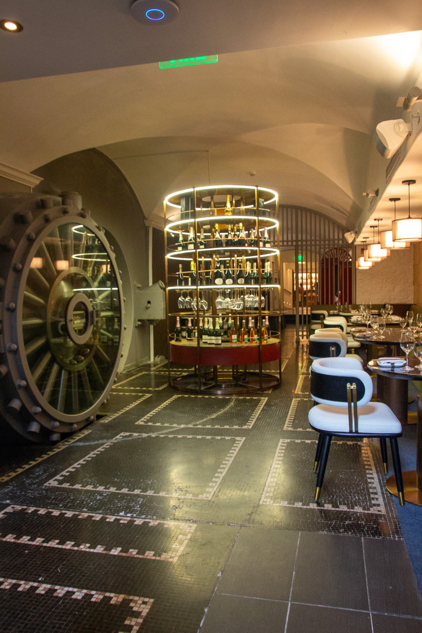 The original bank vault door inside the dining room